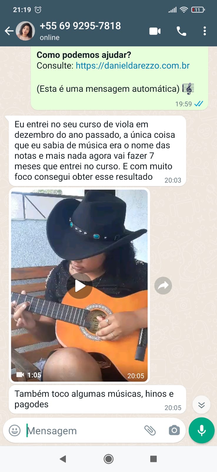 Depoimento de aluno